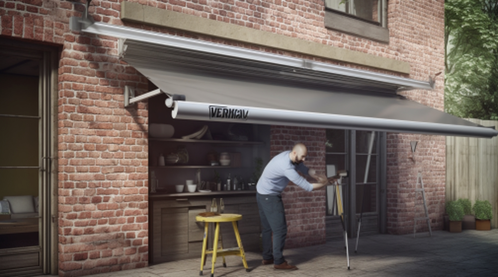 Motorised retractable awning for the backyard being installed