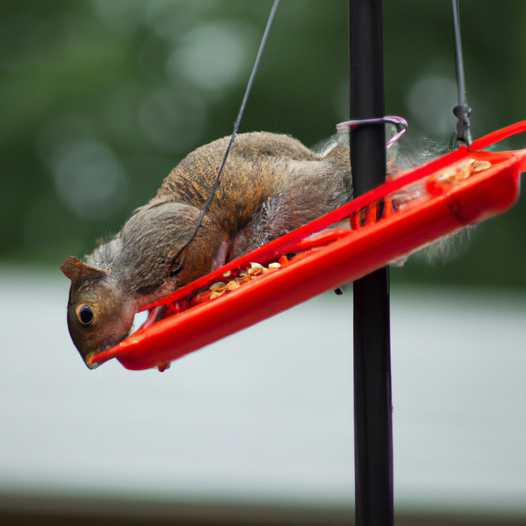 a squirrel trying to get into a bird feeder to eat.