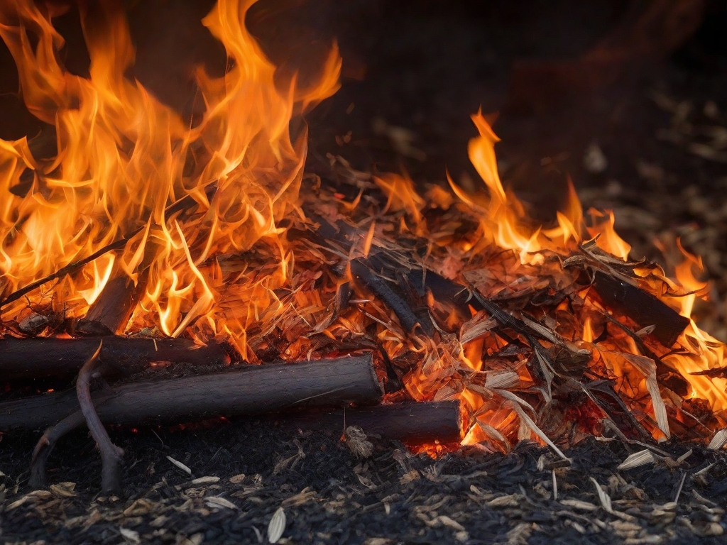 Is mulch flammable? A mulch fire in progress.