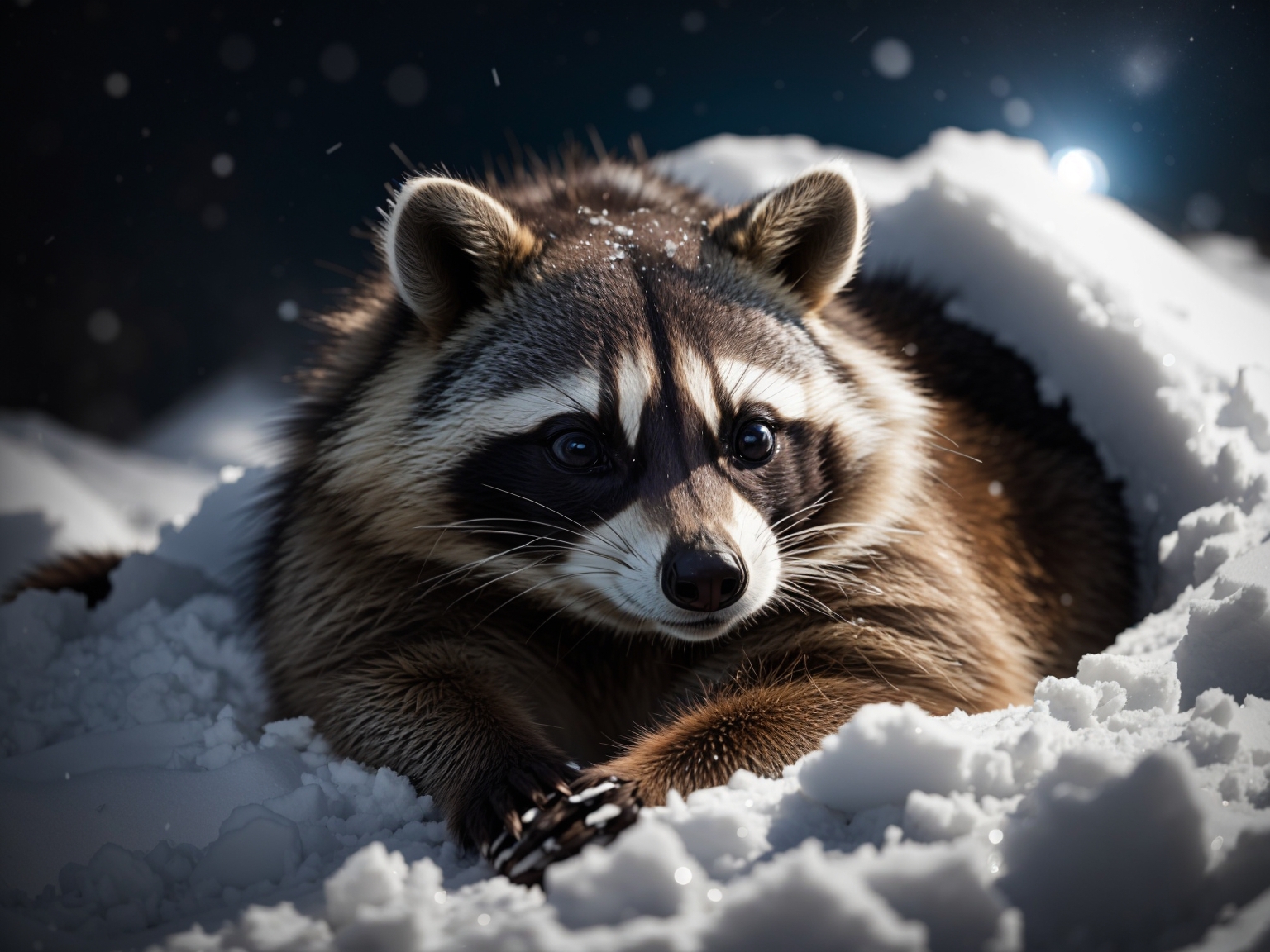 A Cold Raccoon in snow