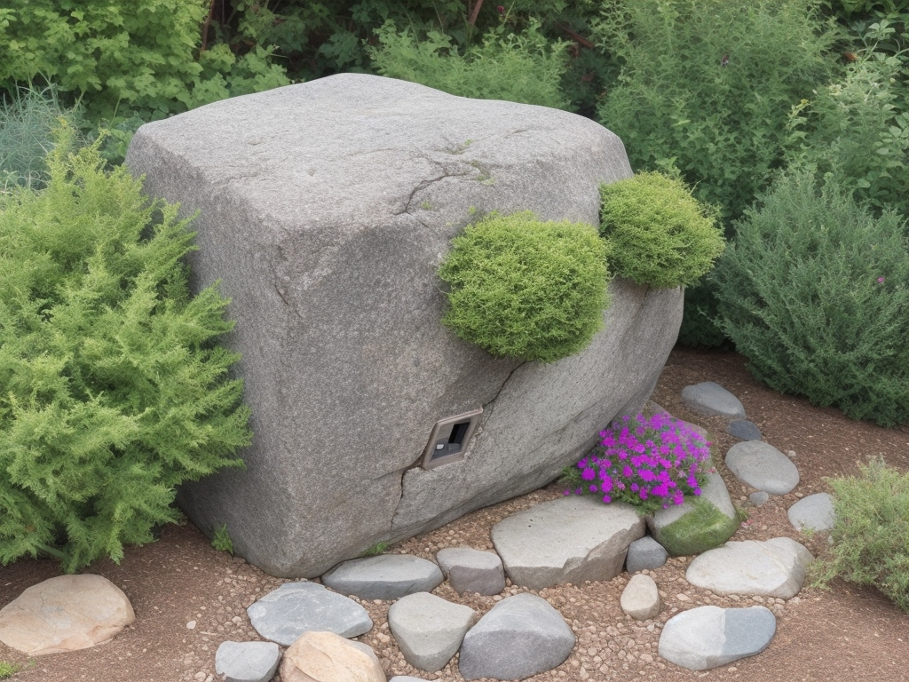 Backyard utility box disguised as a rock