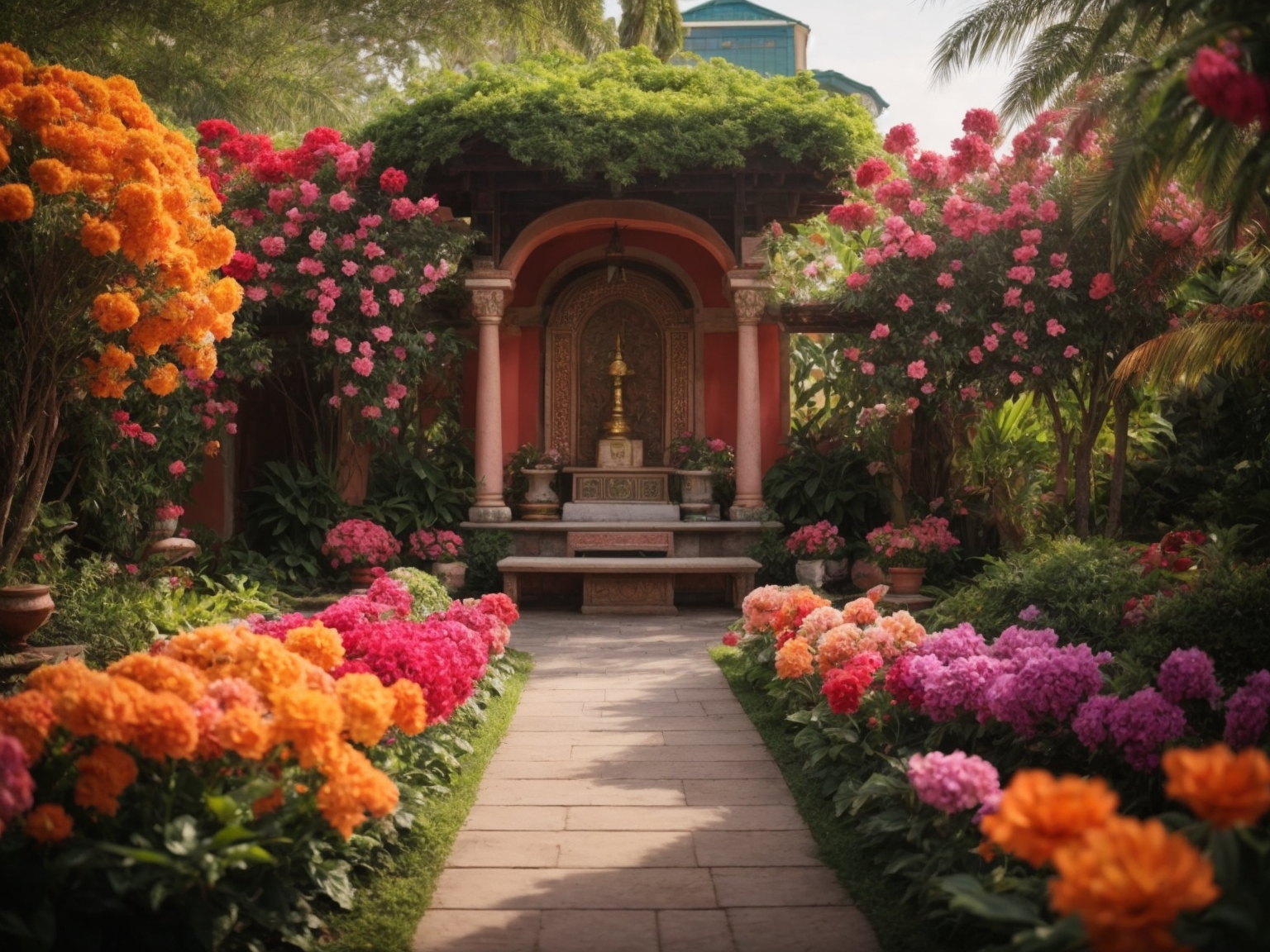 Backyard prayer garden in a vibrant garden setting