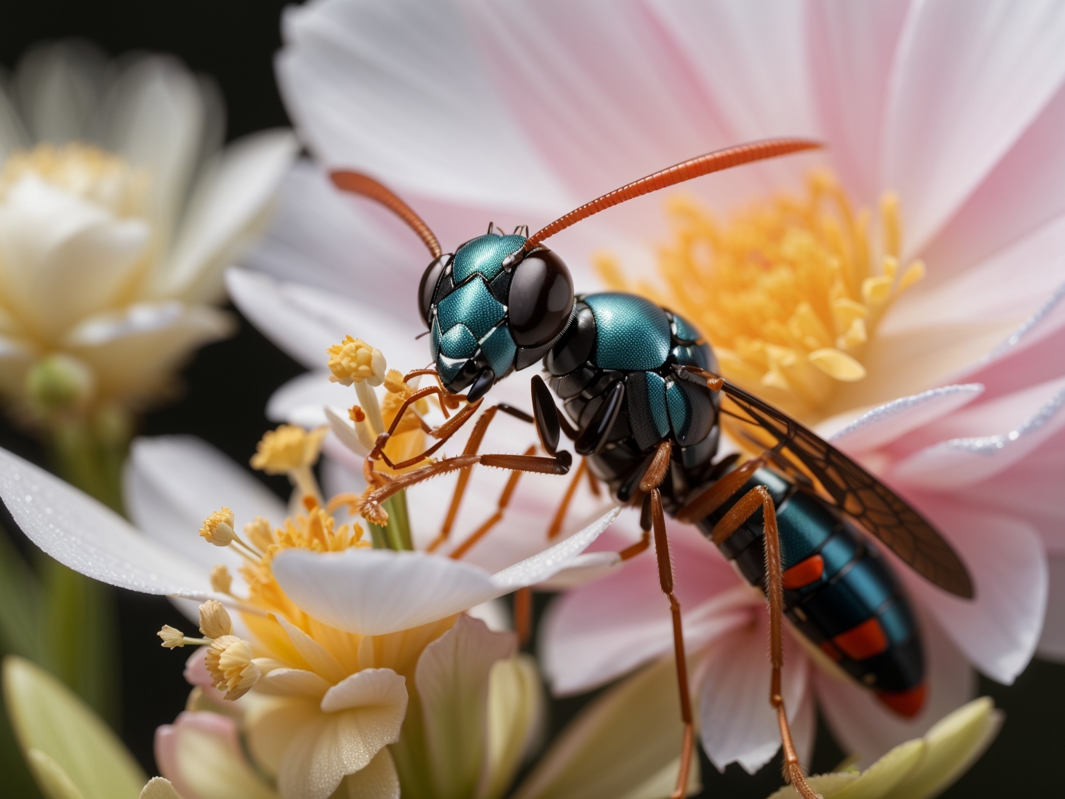 Parasitic wasp on a flower
