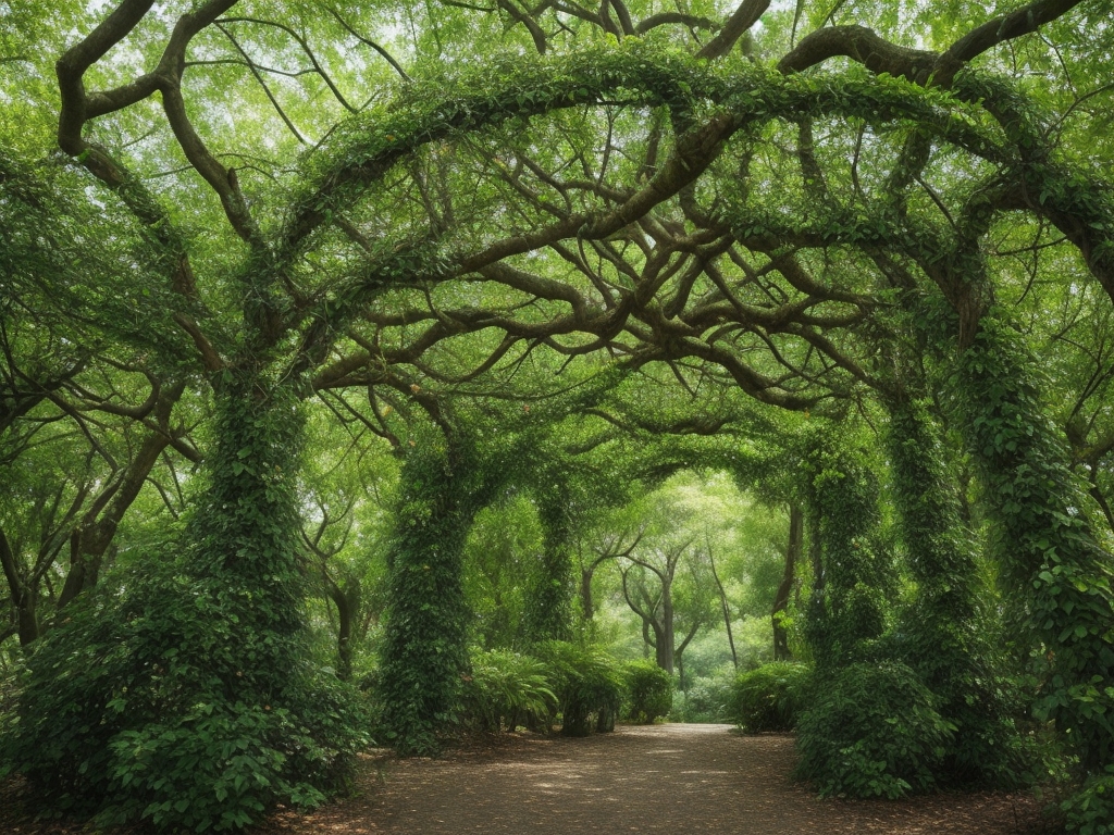 how make an arbor from tree branches - a backyard example