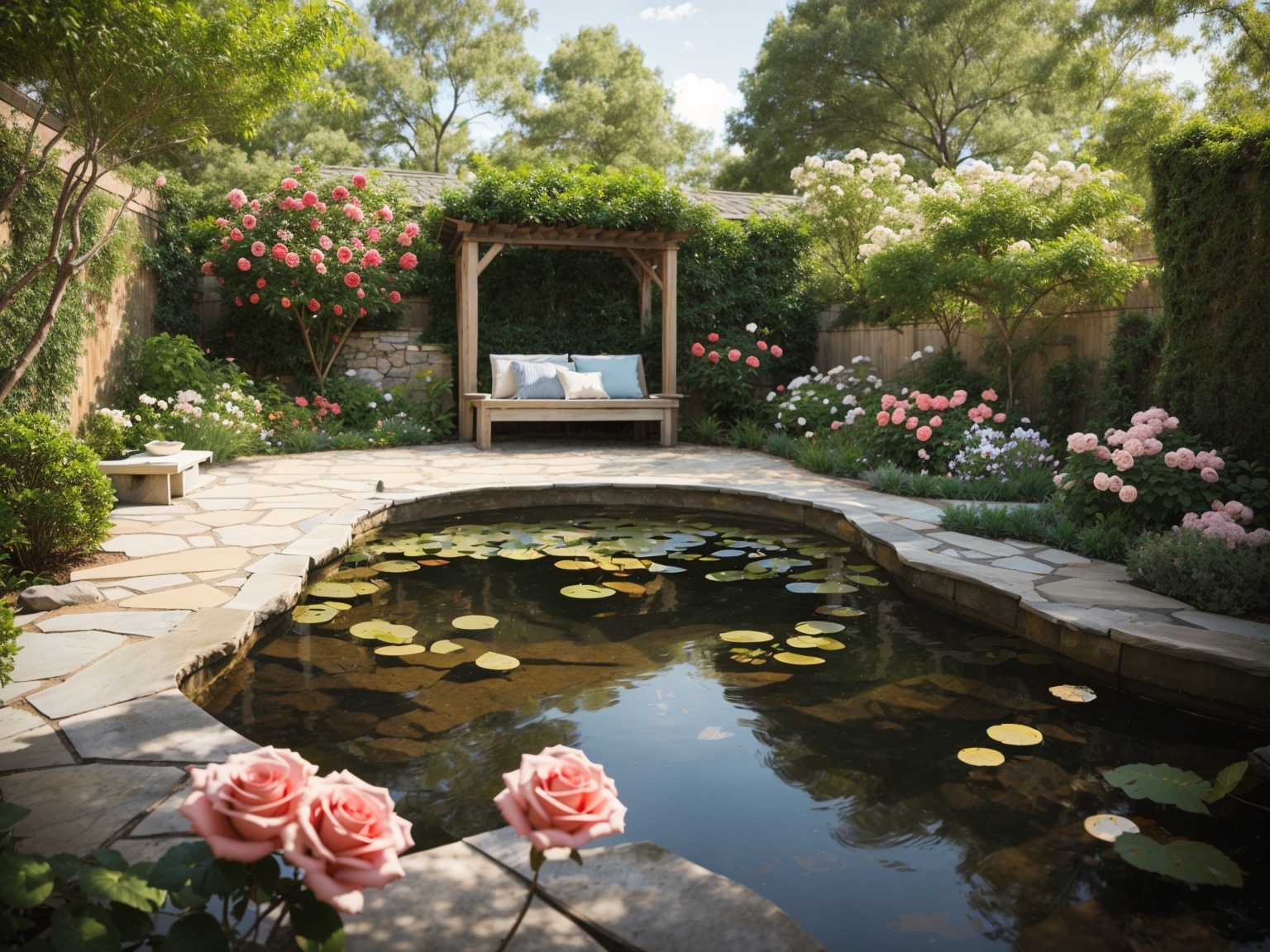 backyard healing garden idea - healing garden idea based on a pond