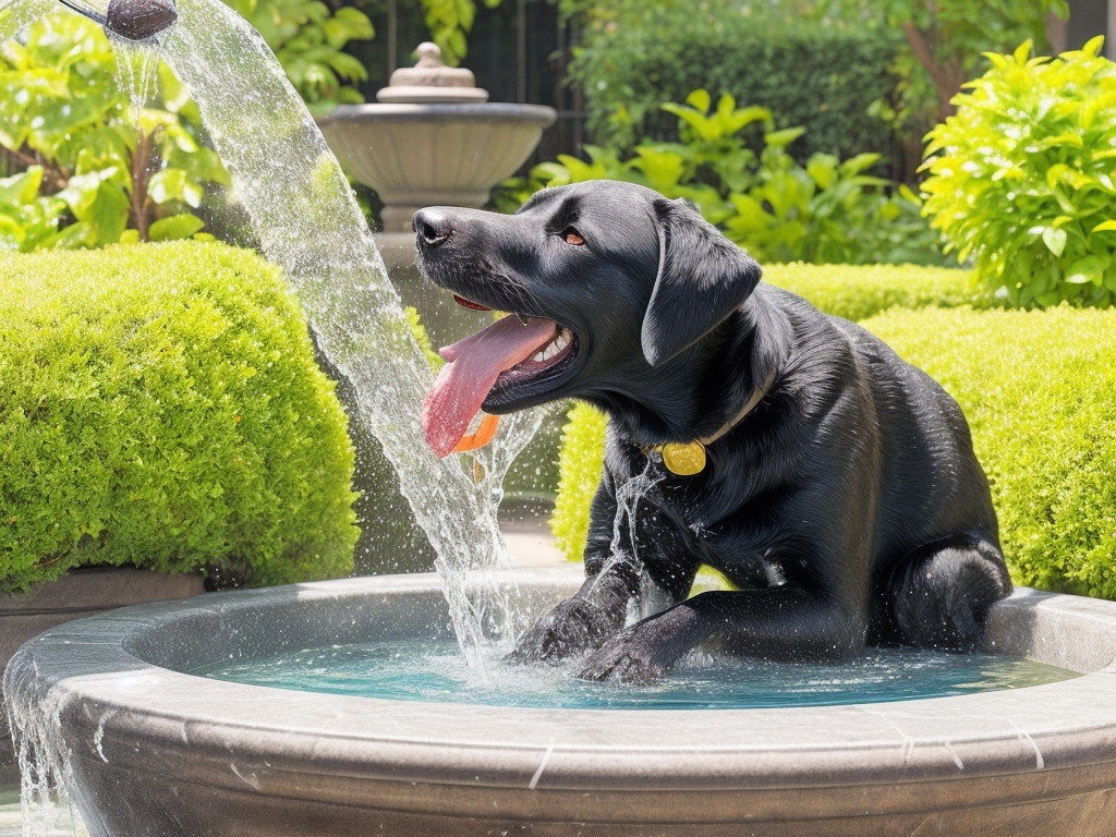 how to keep fountain water clean and safe for pets. A Labrador drinking at a fountain.