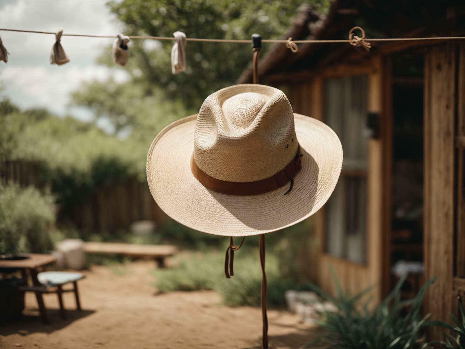 Safari hat in teh backyard