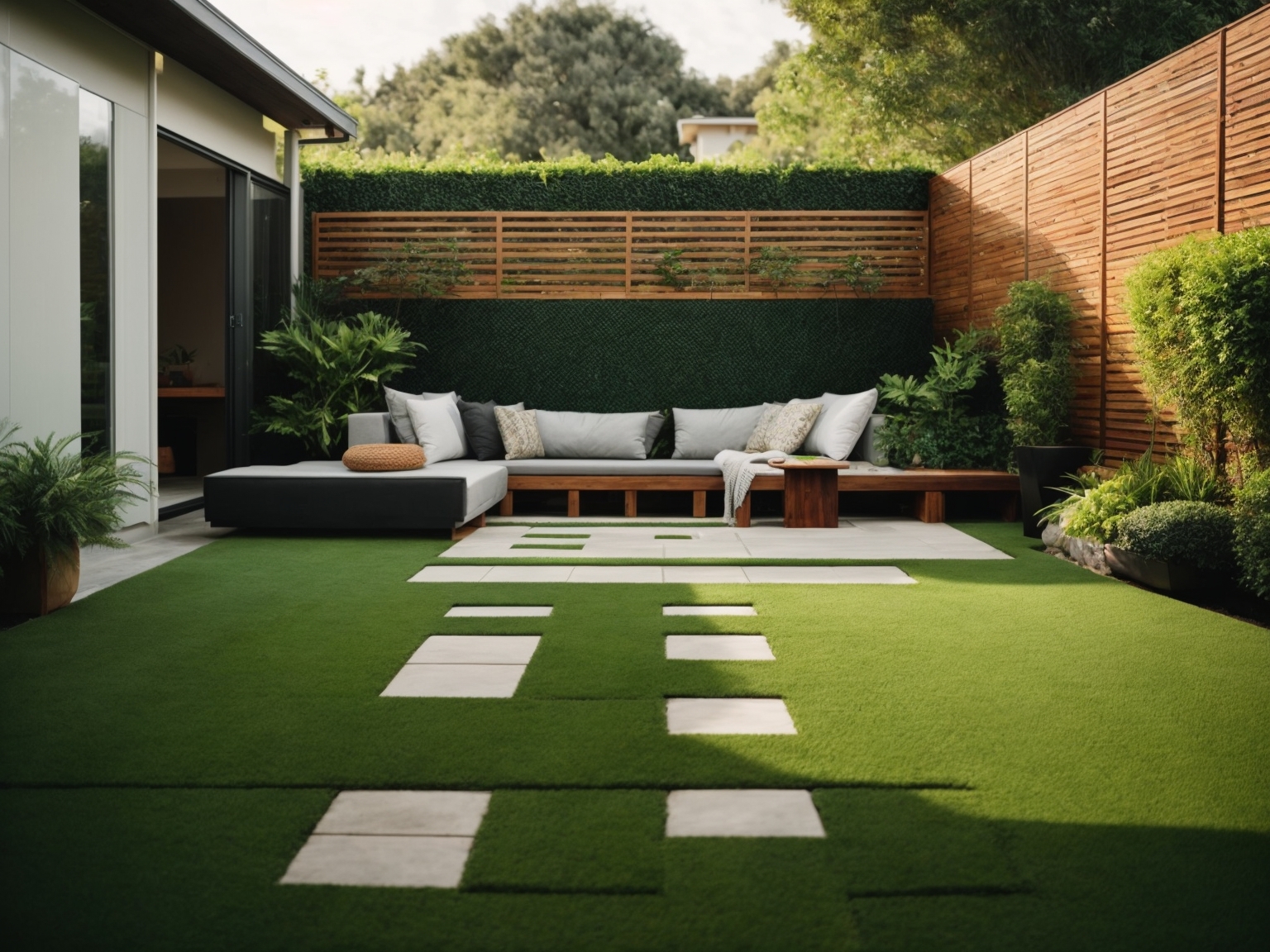 backyard ideas with turf and pavers for the home