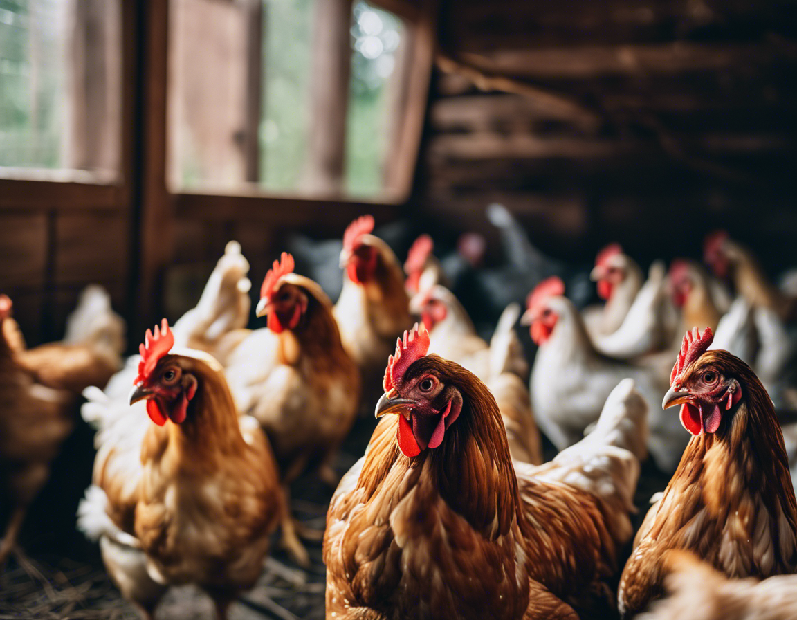 photography of a chicken in a coop with other chickens