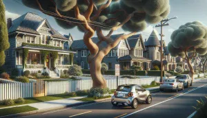 a car parked in front of a suburban house on a quiet residential street