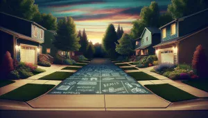 a safe unobstructed driveway in a suburban area at dusk