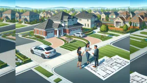 a suburban driveway recently widened with construction plans visible